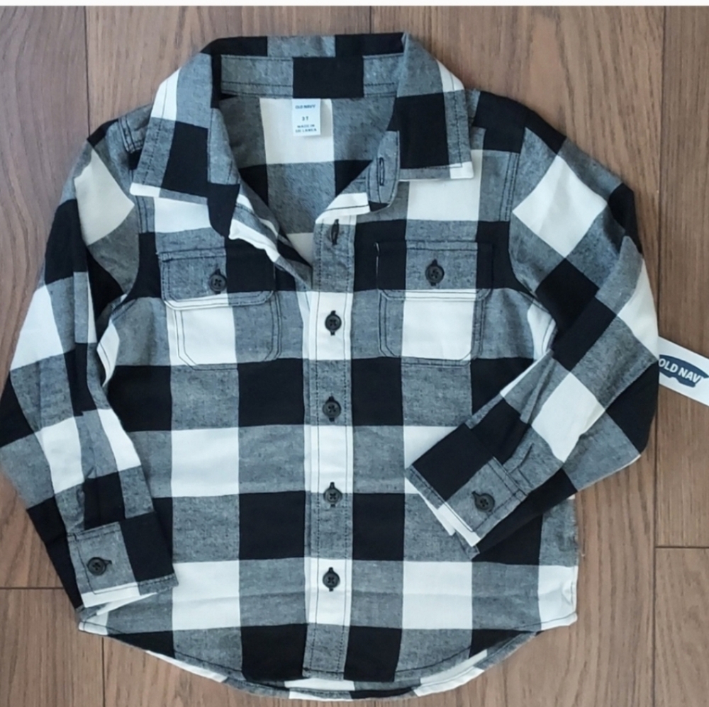 Old Navy Black and White Plaid Flannel Kids Shirt, 3T